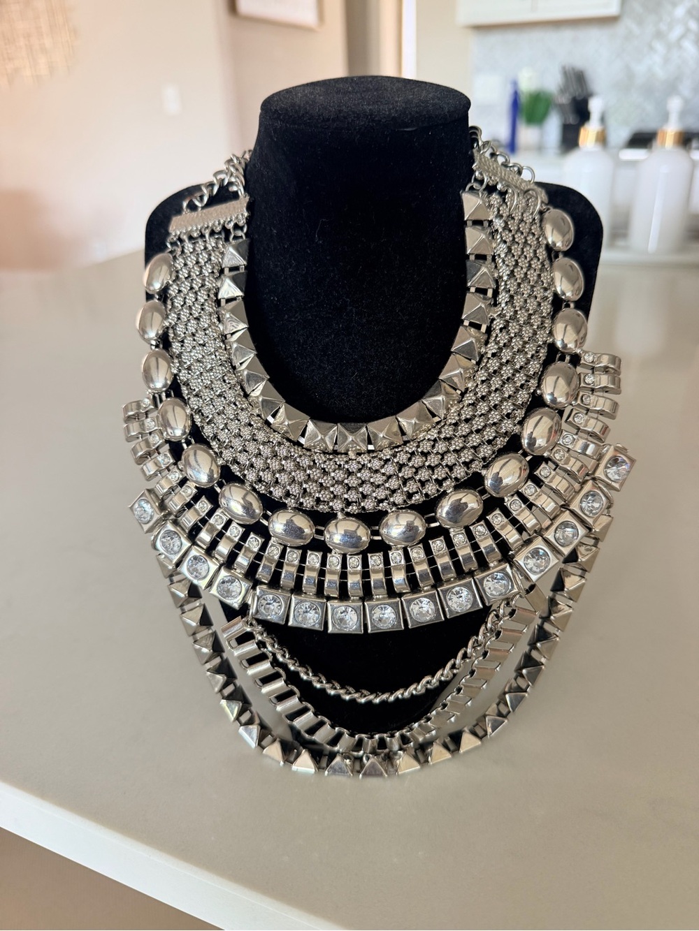 Amazon Silver-Tone Layered Statement Necklace